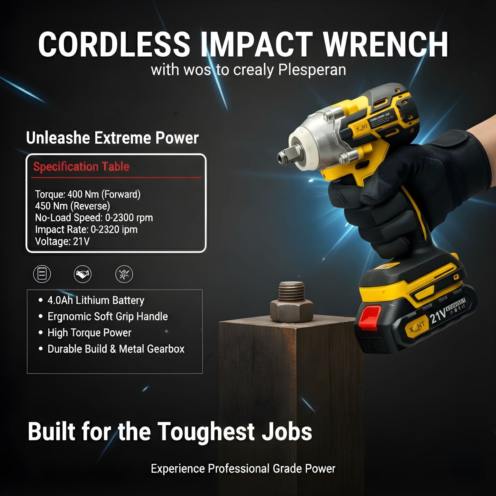 XLNT 21V Heavy Duty Impact Wrench 450Nm – XTCIW 128