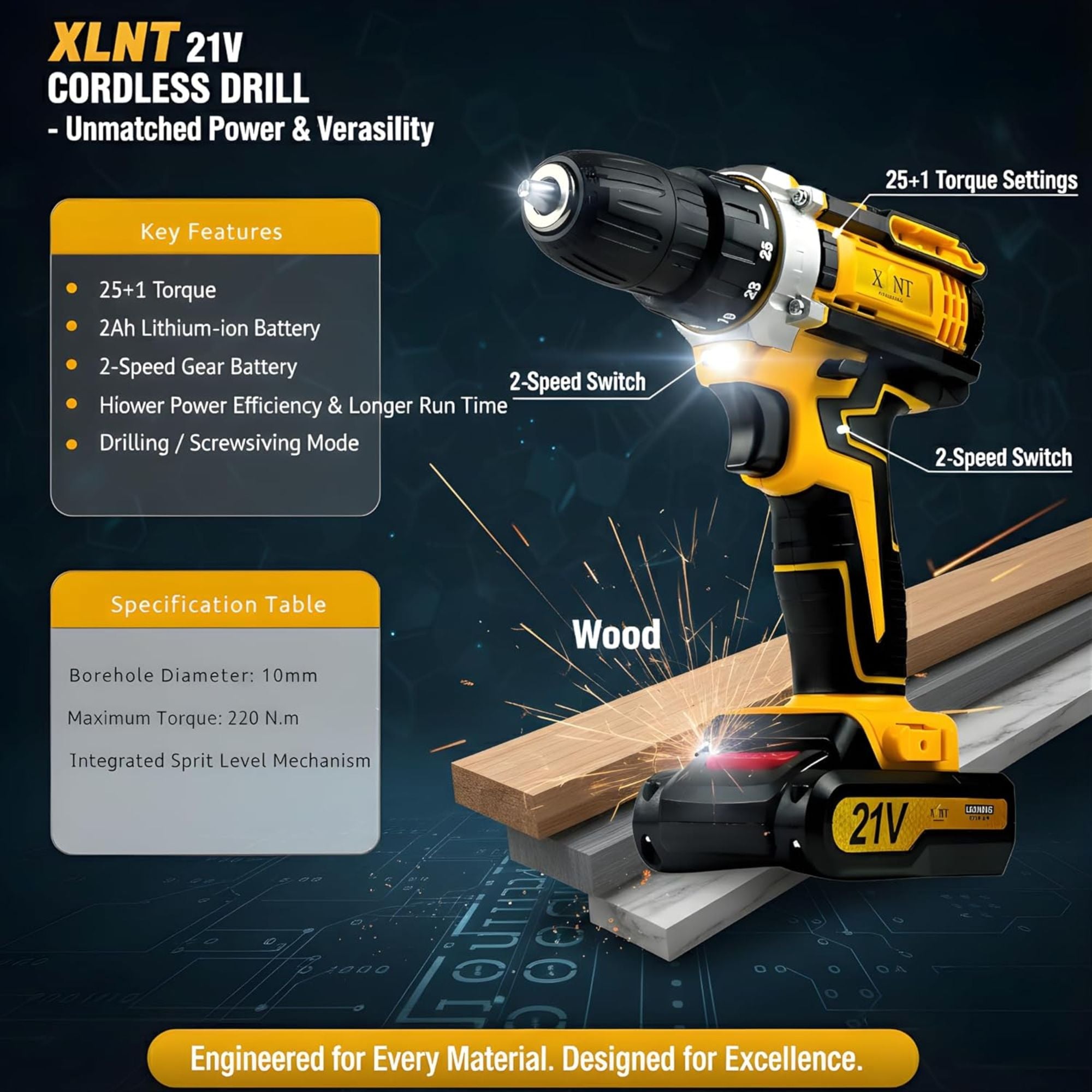 XLNT 21V Cordless Drill Machine – XTCDS127