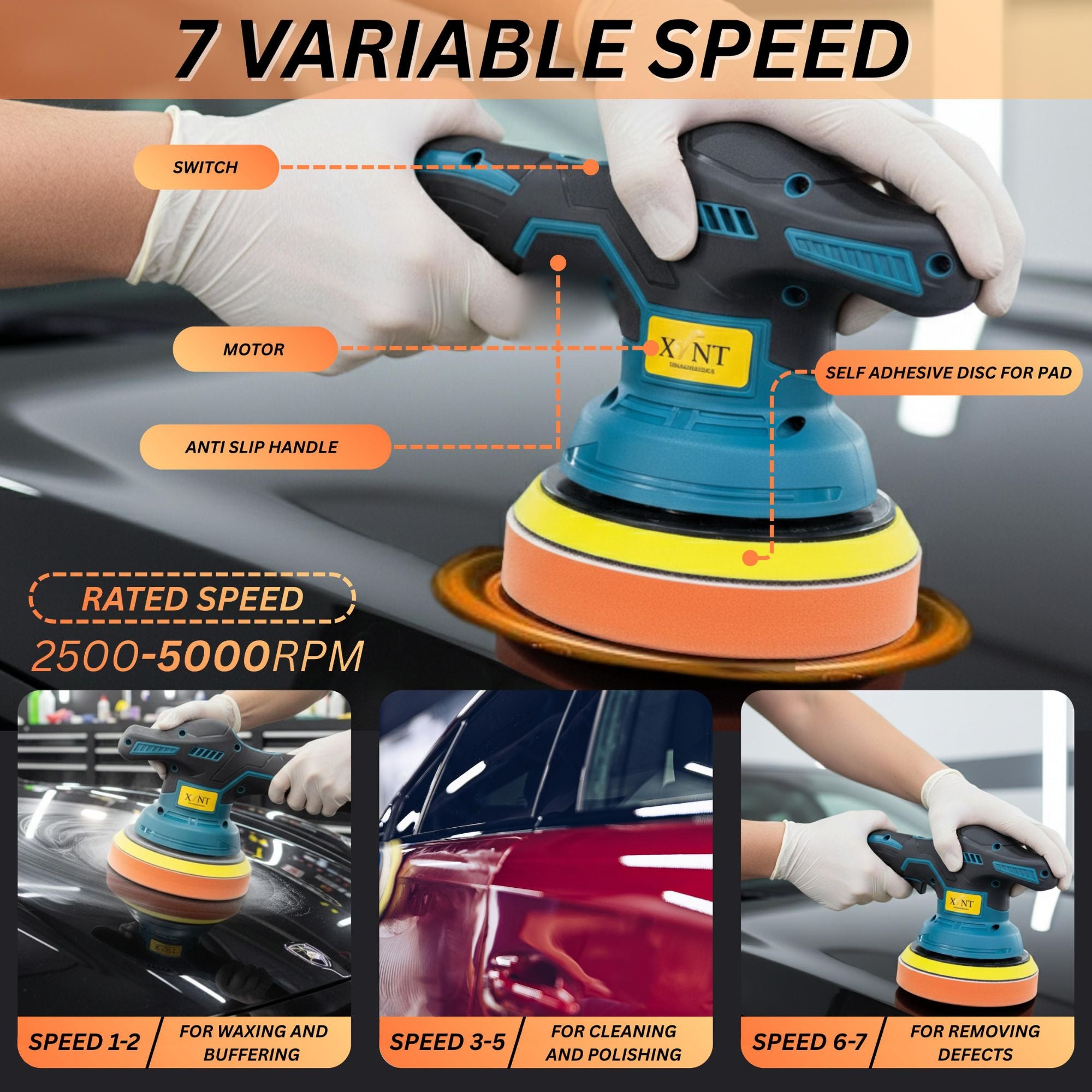XLNT Cordless Polisher 2500–5000 RPM, XTCP 185