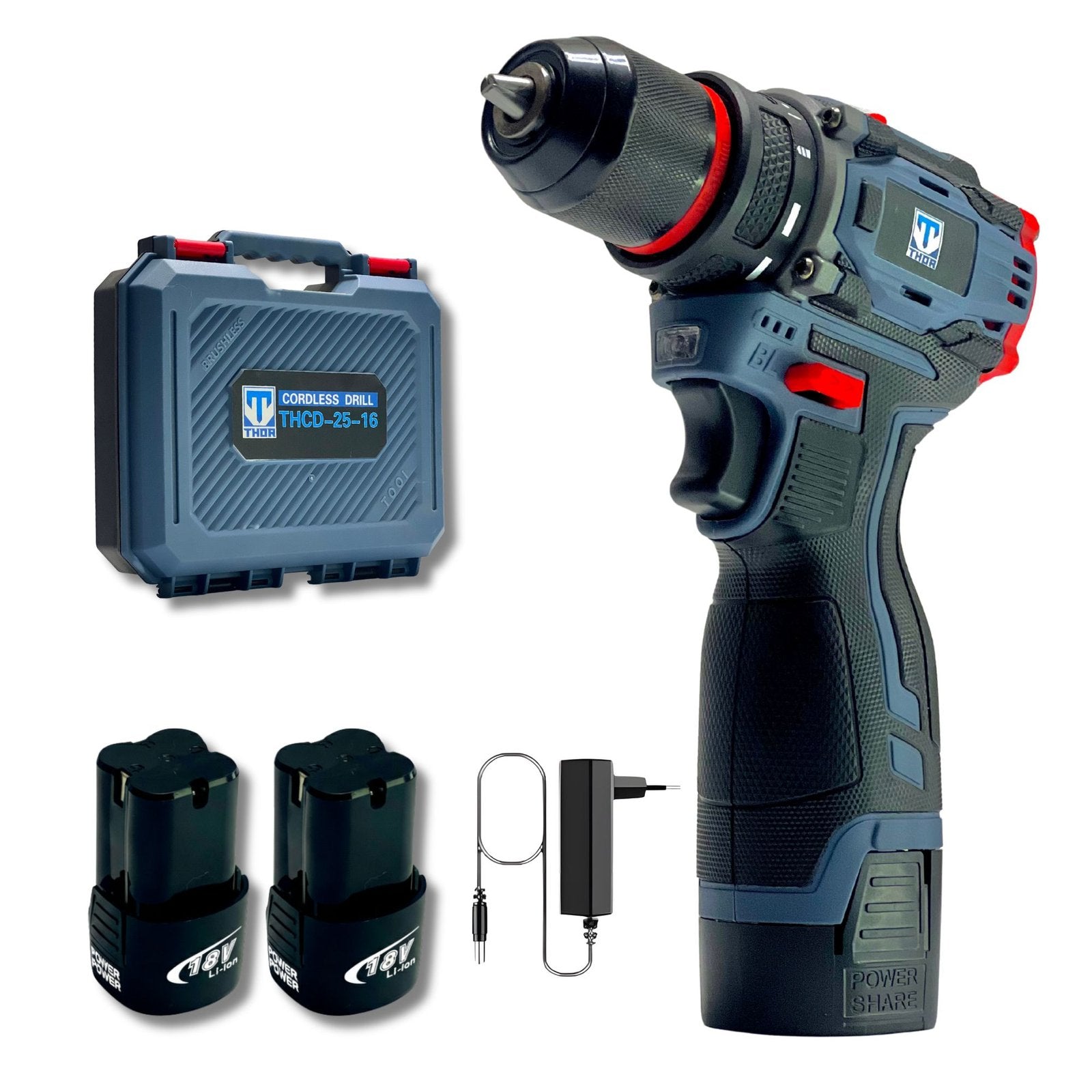 THOR 18V Cordless Drill Machine Kit - 10mm Chuck, Dual Speed, Lightweight Power Tool for Home & Professional Use