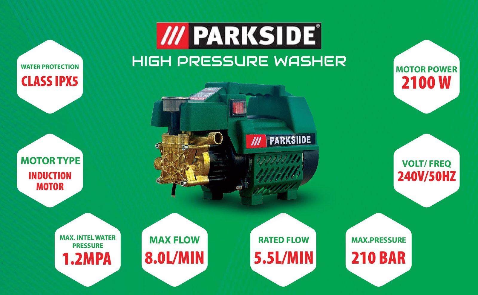 PARKSIIDE High Pressure Washer 2100W 210 Bar – PKS-1402303