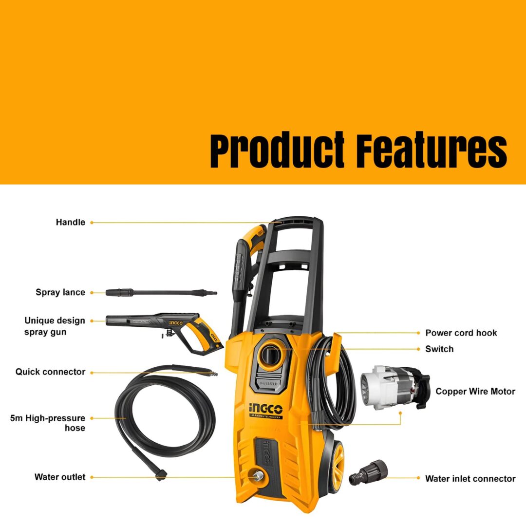 INGCO HIGH PRESSURE WASHER,1800W (HPWR18008) - Image 2