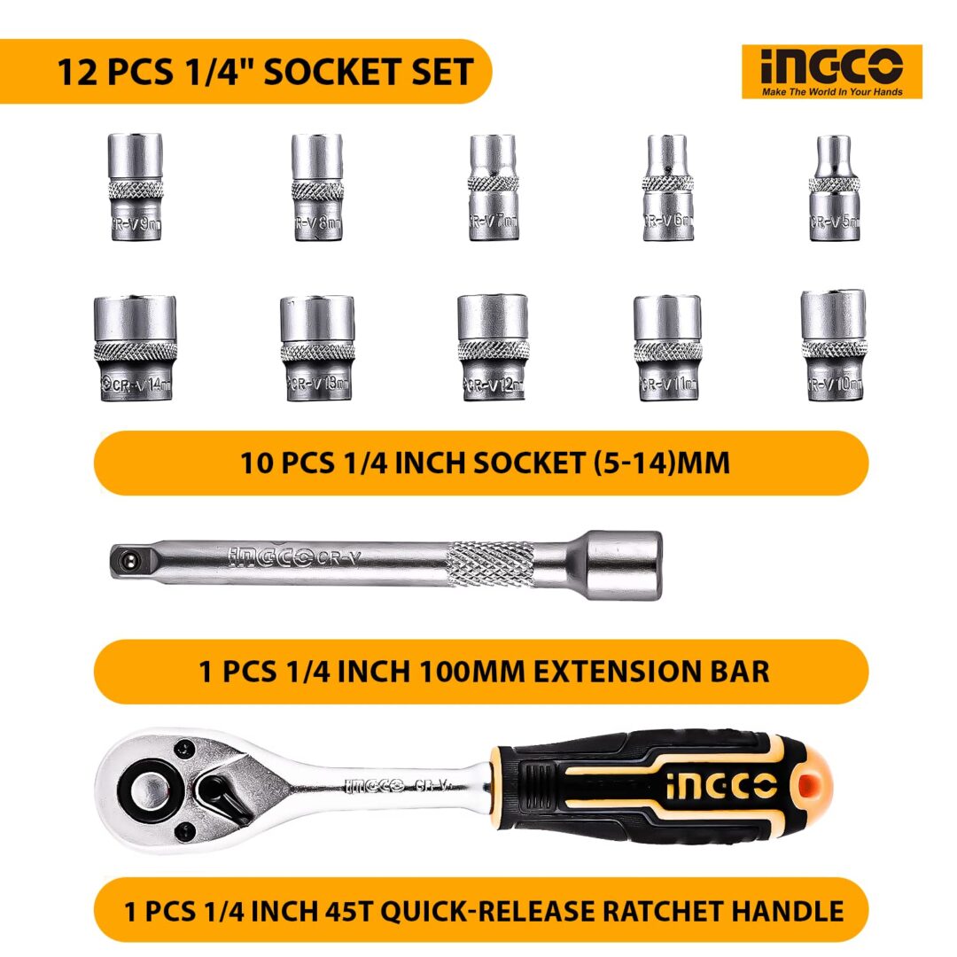 INGCO 12 PCS 1/4 SOCKET SET(HKTS14122) - Image 3