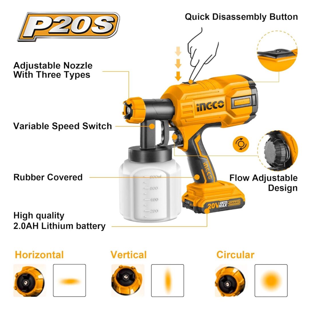 INGCO CORDLESS SPRAY GUN 600ML 20V (CSGLI20402) - Image 3