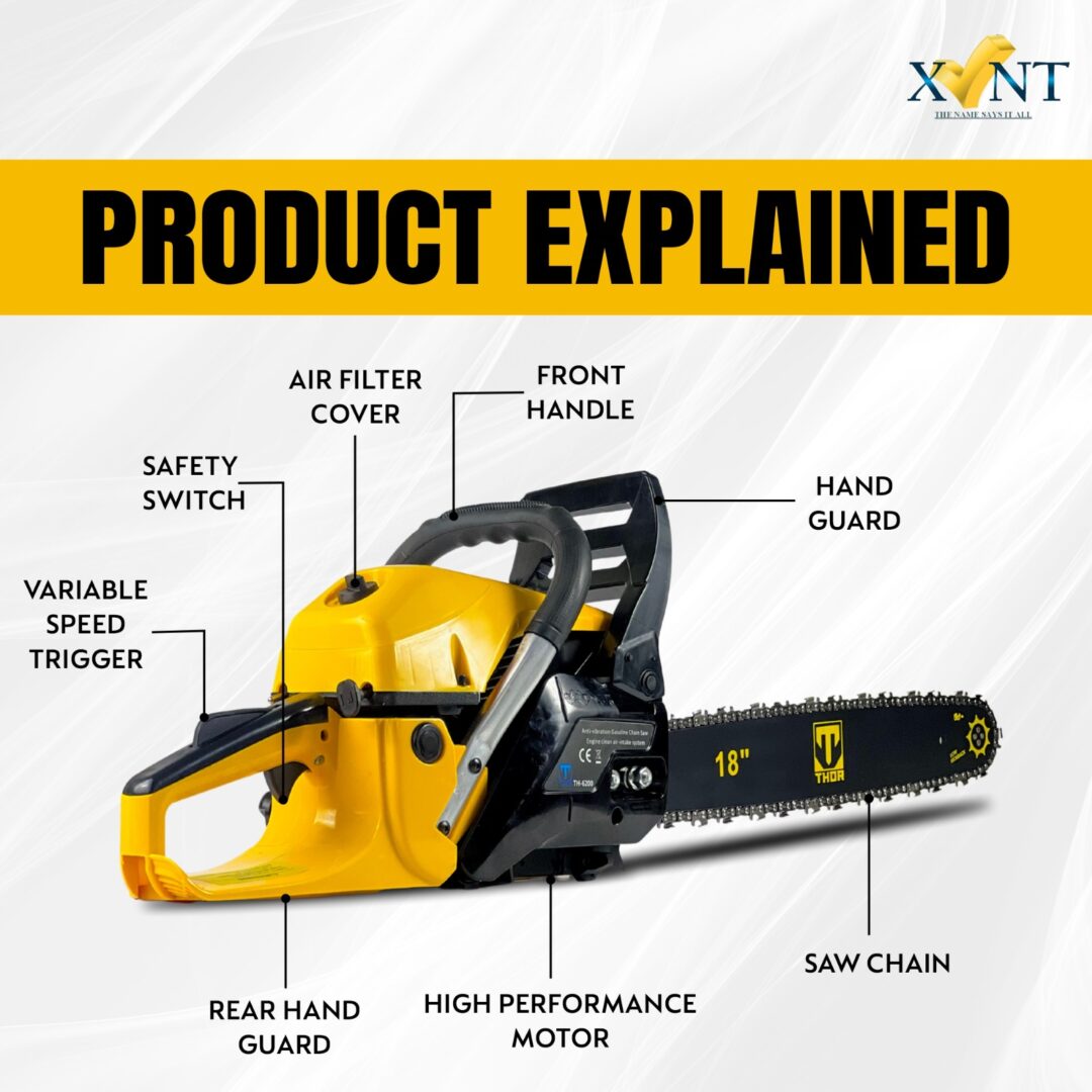 THOR 62CC GASOLINE CHAINSAW | 2.8KW HEAVY-DUTY PETROL CHAIN SAW WITH 18" BLADE | POWERFUL FUEL CHAINSAW FOR CUTTING, LOGGING & TREE FELLING(THGCS 1 (72)) - Image 4