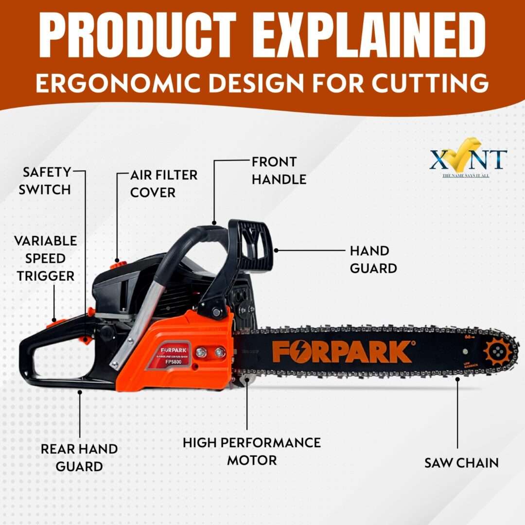 FORPARK  58CC GASOLINE CHAINSAW | 1.1KW HEAVY-DUTY PETROL CHAIN SAW WITH 18" BLADE | POWERFUL FUEL CHAINSAW FOR CUTTING, LOGGING & TREE FELLING(FP 5800) - Image 4