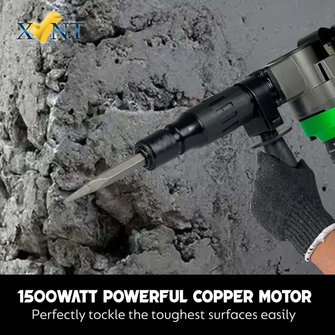 XLNT ELECTRIC DEMOLITION HAMMER WITH HEX, 1000W, 850 RPM , 5KG BREAKER , LOW VIBRATION + 1 POINTED HEX CHISEL , 50HZ , CARRYING CASE XT 0810 - Image 7
