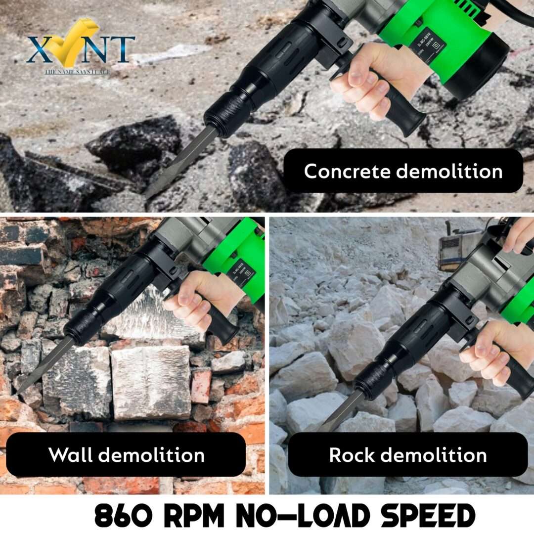 XLNT ELECTRIC DEMOLITION HAMMER WITH HEX, 1000W, 850 RPM , 5KG BREAKER , LOW VIBRATION + 1 POINTED HEX CHISEL , 50HZ , CARRYING CASE XT 0810 - Image 6