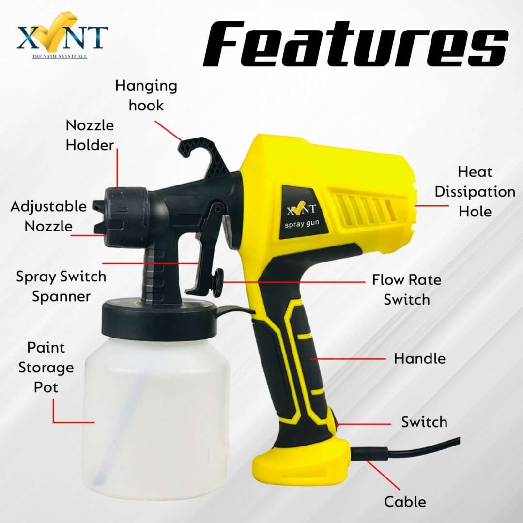 XLNT ELECTRIC PAINT SPRAYER XTESC 90, 500W, 950ML CONTAINER, 3 SPRAY PATTERNS, 3200RPM MOTOR, ADJUSTABLE FLOW CONTROL, 1.8MM NOZZLE - Image 2