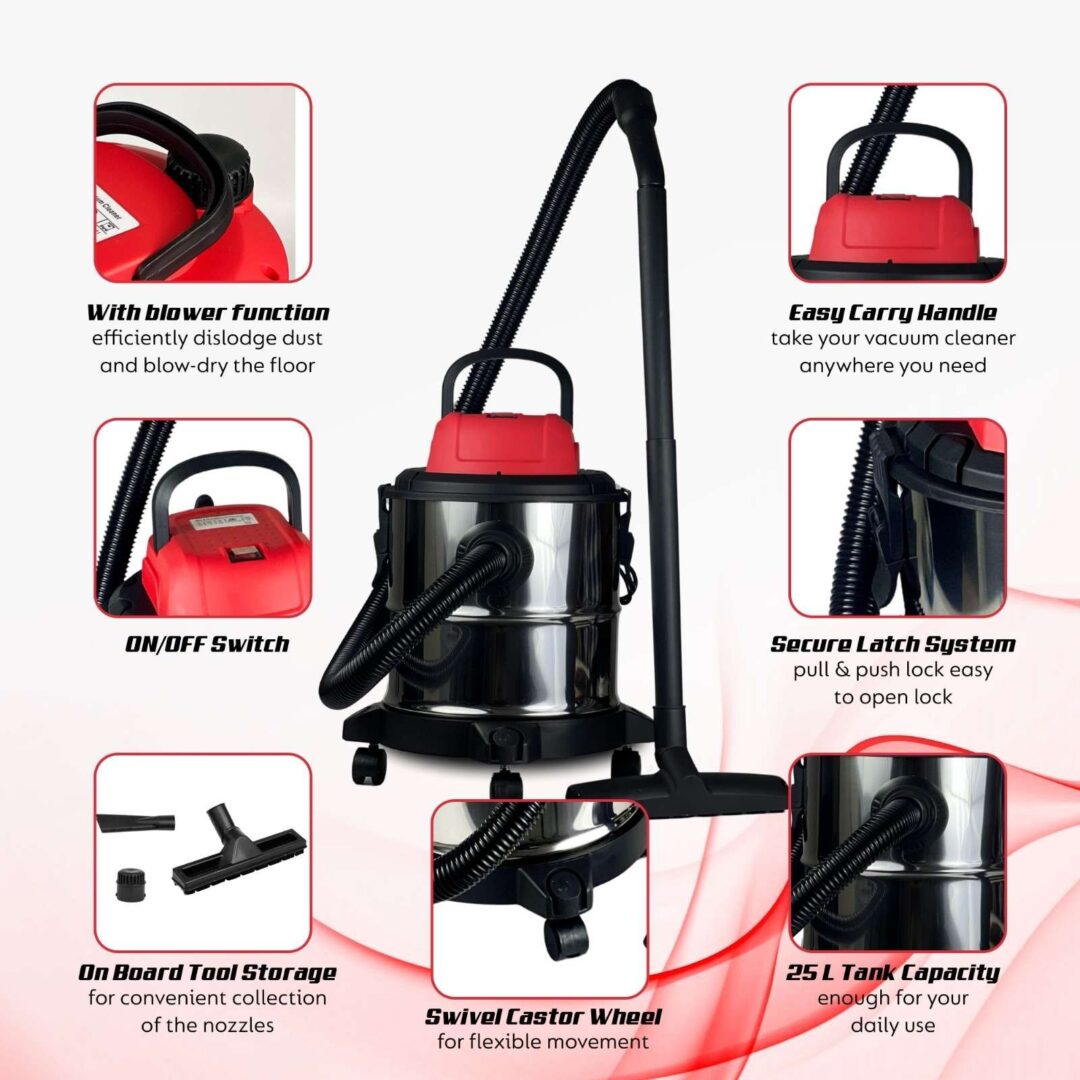 XLNT WET & DRY MULTIPURPOSE VACUUM CLEANER 25L, XTVC-40-25 - Image 4